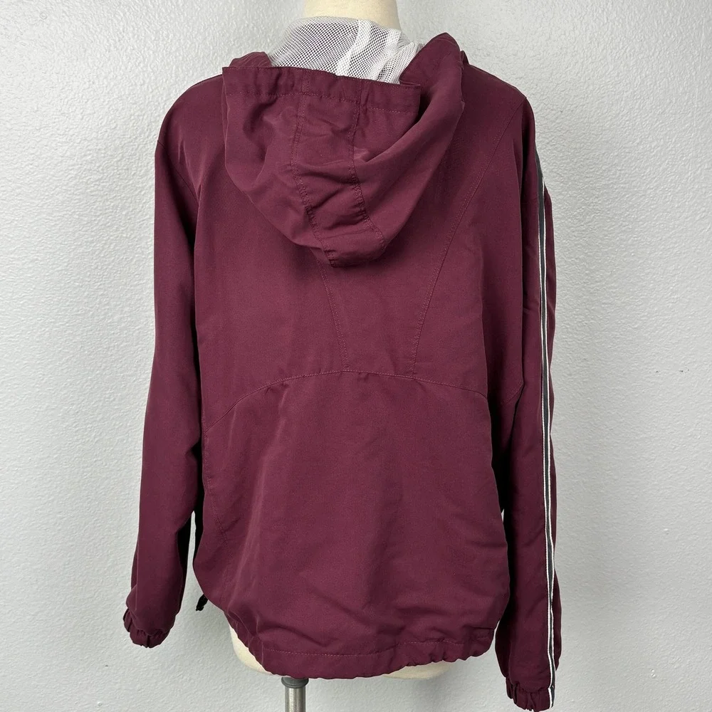East West‎ Women's Burgundy Hooded Zip Jacket XL Mesh Lined Windbreaker